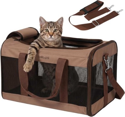 Picture of BELLA & PAL Cat Carrier Travel Bag, Airline Approved Soft-Sided Cat Carrier | Lightweight Pet Carrier for Puppy Dogs Up to 18lbs, Collapsible Kitten Bag with Removable Waterproof Mat, Ventilated Mesh