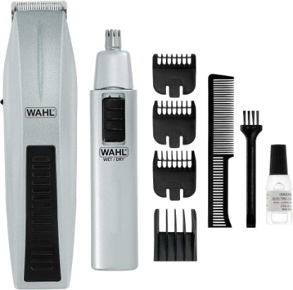 Picture of Wahl Beard Trimmer for Men - Battery Operated Facial Hair Grooming Set for Mustaches, Beard, Neckline, Light Detailing and Grooming with Bonus Battery Nose & Ear Hair Trimmer - Model 5537-420