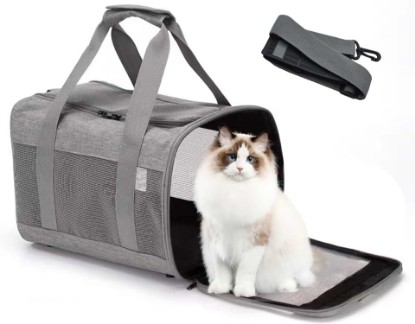 صورة Pet Carrier Bag for Cats,Cat Soft-Sided Carriers Collapsible Ventilated Breathable Puppy Carrier for Small Dogs Airline Approved Kitty Carrier for Small Medium Cat Puppy Under to 12 Lb(Grey)