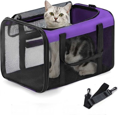 Picture of Conlun Cat Carrier Bag,Soft-Sided Pet Carriers for Dogs with 4-Sided Mesh,Airline Approved Cat Transport Carrier for Small&Medium Cats Kitten Puppy Up to 15LB,Collapsible Cat Travel Carrier-M,Purple Global Recycled Standard