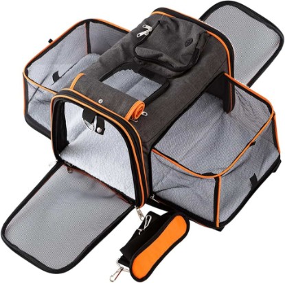 Picture of Pet Carrier Airline Approved, 17x11x11 TSA Travel Carrier | 5-Side Expandable Entry, Lightweight Alloy Frame, Collapsible Storage, Washable Wool Mat, Comfortable Bag for Cats & Dogs