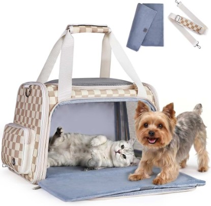 Picture of HOMESPON 34.5L Soft-Sided Cat Dog Carrier, Airline Approved Pet Bag | Collapsible Travel Bag with Removable Bed for Small Dogs & Cats