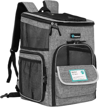 Picture of PetAmi Dog Backpack Carrier, Airline Approved 4-Way Entry Cat Bag, Gray | Up to 18 lbs, Ventilated Mesh, Collapsible, Removable Cushion, Safety Leash Clip, Small Puppy Kitten Rabbit for Hiking Travel