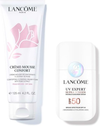 Picture of Lancôme Essentials Skincare duo - Créme Mousse Confort Foaming Facial Cleanser 4.2 Fl Oz & Supra Screen Invisible Serum Sunscreen SPF 50+ - Anti-Aging Correction & Protection