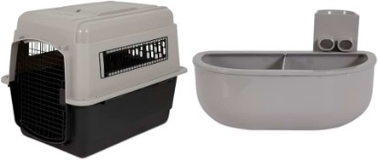 Picture of Petmate Ultra Vari Dog Kennel for Medium Dogs (Durable, Heavy Duty Dog Travel Crate, Made with Recycled Materials, 32 in. Long) 30 to 50 lbs & Double Diner Kennel Bowl