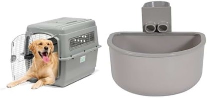 صورة Petmate Sky Kennel 40-Inch Airline Approved Dog Crate for Pets 70-90 lbs with Large Kennel Bowl Bundle