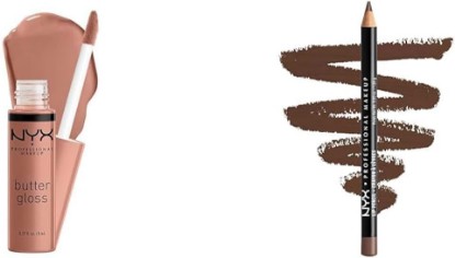 Picture of NYX PROFESSIONAL MAKEUP Butter Lip Gloss & Slim Lip Liner Pencil Bundle in Madeleine & Espresso, 1 Kit