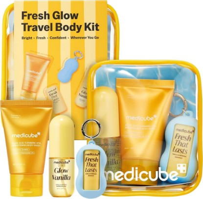 Picture of medicube Fresh Glow Body Kit | Travel-Ready Hair & Body Set | Mini body wash, deodorant and hair & body fragrance mist for fresh glow body. Kojic Acid for Brightening