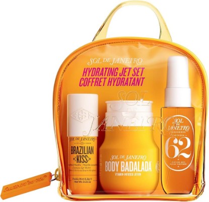 Picture of SOL DE JANEIRO Hydrating Jet Set Cheirosa 62 Travel Size Skincare Minis | Beauty Travel Toiletries | Brazilian Kiss Lip Butter, Body Badalada Body Lotion, and Cheirosa 62 Perfume Mist | $44 Value