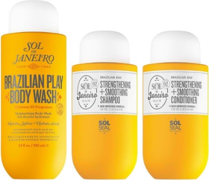 Picture of SOL DE JANEIRO Ultimate Shower Bundle | Brazilian Play Moisturizing Shower Cream Gel Body Wash, Brazilian Joia Damage Repairing Shampoo and Conditioner Set