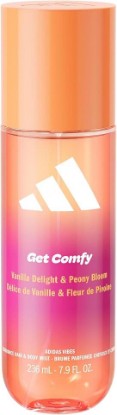 Picture of adidas Vibes Get Comfy Fragrance Hair & Body Mist for Women, Mood-Boosting, Notes of Vanilla Delight & Peony Bloom, For Any Occasion, 7.9oz