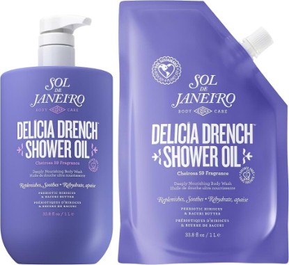 Picture of SOL DE JANEIRO Delicia Drench Shower Oil & Refill Pouch Bundle | Moisturizing Cleansing Oil Body Wash | 1 Liter each | Amazon Exclusive