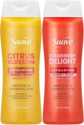 Picture of Suave Exfoliating Scrub + Wash Variety 2-Pack – Citrus Blossom & Strawberry Delight, Sulfate-Free Body Wash Set, 18 Oz Ea
