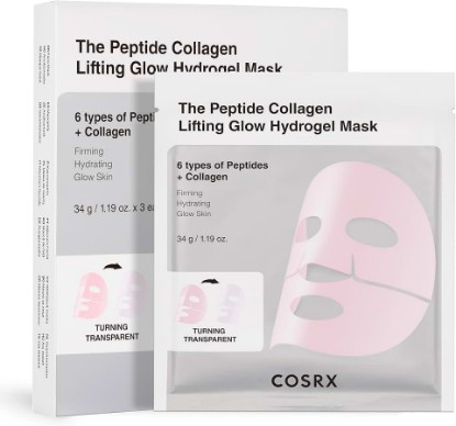 Picture of COSRX Pink Peptides Collagen Lifting Glow Hydrogel Face Masks 3 EA | Collagen Face Mask, Travel Essentials & Self Care Gifts for Women, Overnight Face Mask, Korean Skin Care
