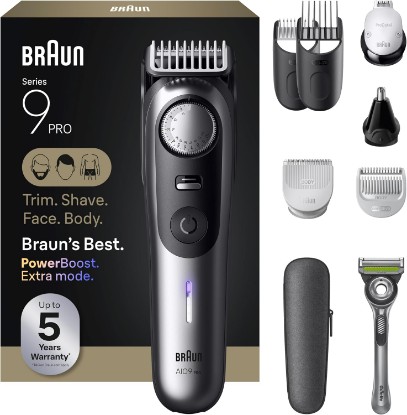 Picture of Braun All-in-One Series 9 PRO Men's Electric Beard Trimmer, Hair Clipper, Shaver & Razor for Face, Hair & Body, AIO 9550 with Gillette Labs Razor, Cordless