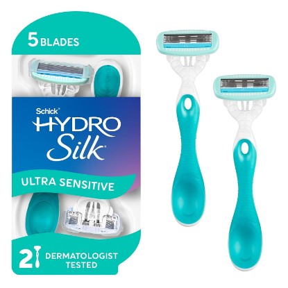 Picture of Schick Hydro Silk Sensitive 5-blade Disposable Razors for Women, 2 ct | Moisturizing serum, With aloe, Smooth glide, Made for sensitive skin, Ergonomic handle, pivots to follow curves