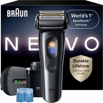 Picture of Braun NEVO Premium Men's Electric Shaver with World's 1st AeroTouch Technology, Includes Smart Display, 7in1 Care System, Power Travel Case. Braun's Best Electric Razor, 17010C