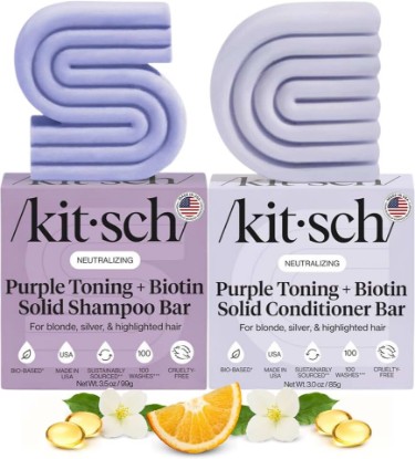 Picture of Kitsch Purple Shampoo & Conditioner Set For Blondes & Color Treated Hair | Shampoo for Color Treated Hair - Biotin Conditioner, Neutralizing Brassy Tones - Paraben, Silicone & Sulfate Free Hair Care [Amazon-developed Certification] Compact by Design