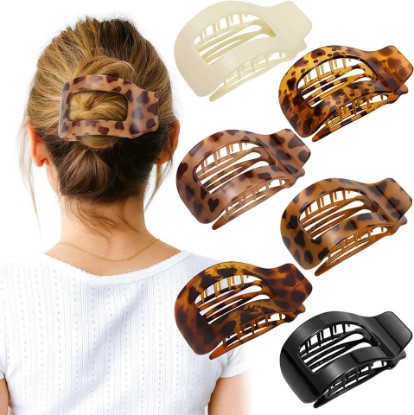 Picture of 6 PCS Flat Hair Clips for Women, 4.1 Inch Large French Flat Claw Clips | Strong Hold Non Slip Leopard Print Jaw Clips for Thick Thin & Curly Hair, Elegant Hair Accessories for Girls gifts, Tortoise
