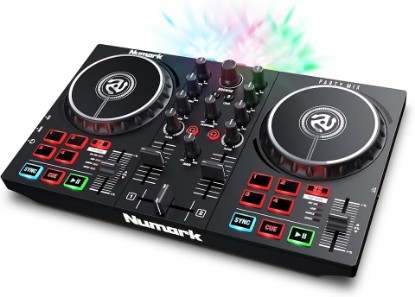 Picture of Numark Party Mix II DJ Controller with Built-in Lights | 2-Decks, 2 Filter FX Knobs, DJ Mixer, Touch-Capacitive Wheels, Integrated Audio Interface, and Serato DJ Lite