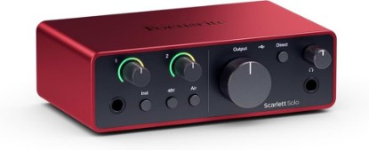 Picture of Focusrite Scarlett Solo 4th Gen USB-C Audio Interface | 1 XLR Mic Preamp, 1 Hi-Z Instrument Input, 24-Bit/192kHz, 120dB Dynamic Range, Air Modes, PC/Mac/iPad Compatible