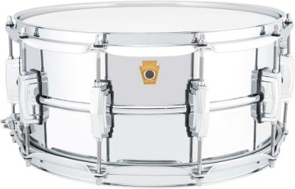 Picture of Ludwig LM402 Smooth Chrome Plated Aluminum 6.5 x 14 Inches Snare Drum with Imperial Lugs and Supra-Phonic Strainer