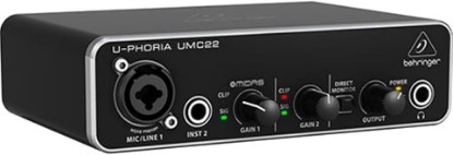 Picture of Behringer UMC22 Audiophile 2x2, 48 kHz USB Audio Interface with Midas Mic Preamplifier | For Recording Microphones and Instruments