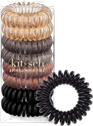 Picture of Kitsch Spiral Hair Ties for Women | Ponytail Holders - Brunette, 8 Pcs | Coiled Plastic Hair Ties No Damage, | Creaseless and Dent-Free | Phone Cord Style Hair Accessories For Women | All Hair Types