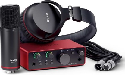 Picture of Focusrite Scarlett Solo Studio 4th Gen USB-C Audio Interface Bundle | 1 XLR Mic Preamp, 1 Hi-Z Instrument Input, 24-Bit/192kHz, 120dB, CM25 MkIII Mic, SH-450 Headphones, Windows/Mac/iPad