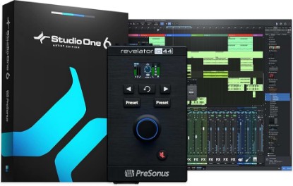 Picture of PreSonus Revelator io44 USB-C Audio Interface for music production and streaming with built-in mixer and easy-to-use effects presets plus Studio One DAW Recording Software