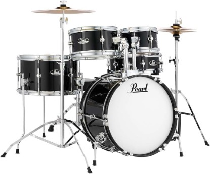 Picture of Pearl Roadshow Jr. 5 piece Drum Set w/Hardware and Cymbals, Jet Black