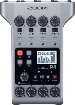 Picture of Zoom PodTrak P4 Podcast Recorder with 4 XLR Mic Inputs, 4 Headphone Outputs, Phone & USB Input for Remote Interviews, Sound Pads, 2-In/2-Out USB Audio Interface, Battery Powered