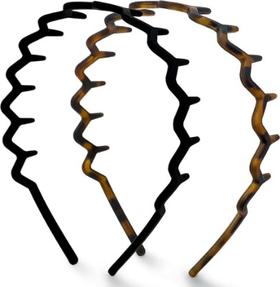 Picture of Kitsch Zig Zag Headbands for Women - Black and Tortoise, 2 pcs | Fashion Accessories for Slicked Back Styles | Comfortable Wavy Headbands | Comb Headband with Teeth