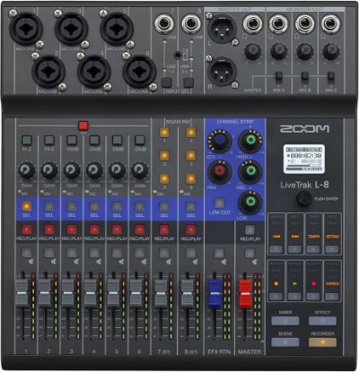 Picture of Zoom LiveTrak L-8 Battery Powered Mixer/Recorder for Musicians & Podcasters | 6 Combo + 2 Stereo Inputs, 4 Headphone Outputs, Sound Pads, Phone Input, USB Audio Interface