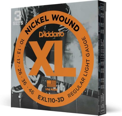 Picture of D'Addario XL Nickel EXL110-3D Electric Guitar Strings, 10-46, 3 Sets | XL Nickel electric guitar strings deliver bright tone, accurate intonation, reliable durability, and consistent feel.