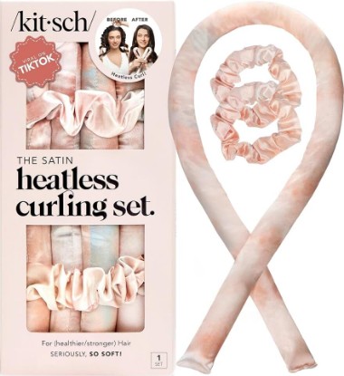 Picture of Kitsch Satin Heatless Curls Overnight Set - Sunset Tie Dye | No Heat Damage Overnight Curls | Comfortable Frizz Free Hair Curlers To Sleep In with 34" Hair Waver & 2 Satin Scrunchies OEKO-TEX STANDARD 100