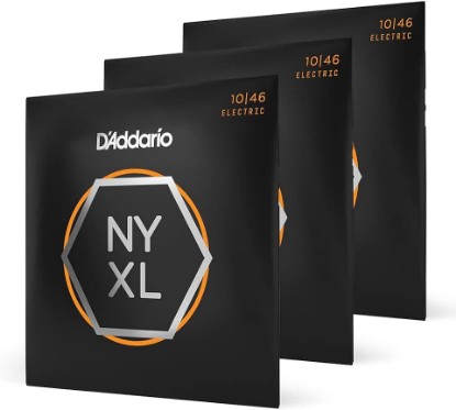 Picture of D'Addario NYXL1046-3P Electric Guitar Strings, 10-46, 3 Sets | NYXL electric guitar strings deliver enhanced tuning stability, greater strength, dynamic range, and bright tone.
