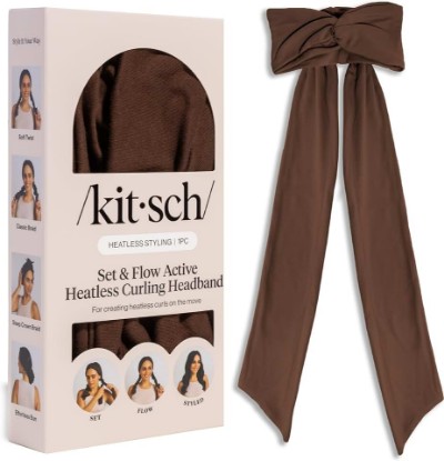 Picture of Kitsch Set & Flow Active Heatless Curling Headband For Women - Brown, 1pc | Soft, Breathable Cotton Head Bands For Women's Hair – Stretchy Fit, Achieves Curls Overnight – Gym-To-Glam In Minutes