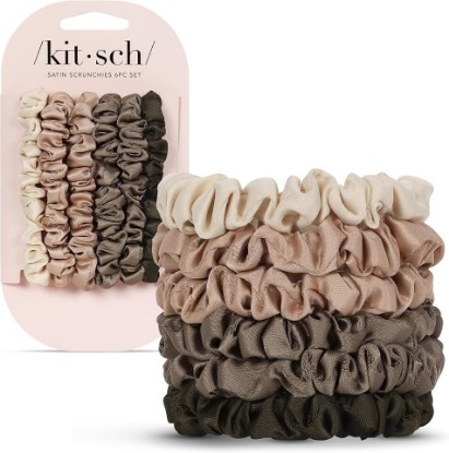 Picture of Kitsch Ultra-Petite Satin Scrunchies for Women - Eucalyptus, 6pcs | Wake Up Frizz-Free, No Crease Hair Ties, Softer Than Silk Scrunchies, Stylish Hair Accessories For All Hair Types