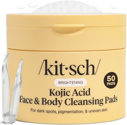 Picture of Kitsch Kojic Acid Pre-Soaked Cotton Pads for Face and Body – 50 Count | with Turmeric & Cica to Smooth, Refresh & Even Tone Skin Care – Exfoliating & Brightening Cleansing Pads