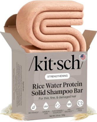 Picture of Kitsch Rice Water Shampoo Bar Soap for Hair Growth – Made in USA, 3.5 oz | Strengthening Hair Shampoo for Women & Men – Reduce Breakage, Boosts Shine – Paraben, Silicone & Sulfate-Free Hair Care [Amazon-developed Certification] Compact by Design