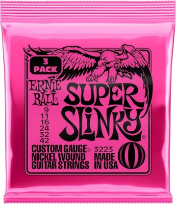 Picture of Ernie Ball Super Slinky Nickel Wound Electric Guitar Strings 3-pack, 9-42 Gauge (P03223)