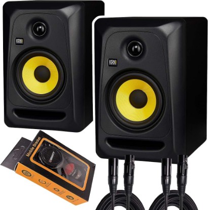 Picture of KRK Classic 5 Professional Bi-Amp 5" Powered Studio Monitor (2 Speakers) Pair + Pair of XLR Cable + Gravity Phone Holder