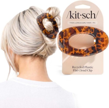 Picture of Kitsch Large Flat Claw Clip for Women - Tortoise, 1pc | Durable & Strong Hold Flat Hair Clips For Styling, Half Updo | Non-Slip for Secure, Comfortable Wear, For All Hair Types