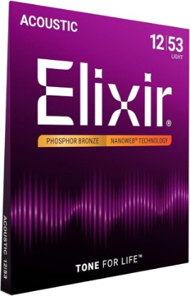 Picture of Elixir Strings, Acoustic Guitar Strings, Phosphor Bronze with NANOWEB Technology, Longest-Lasting Rich and Full Tone For Life with Comfortable Feel, 6 String Set, Light 12-53