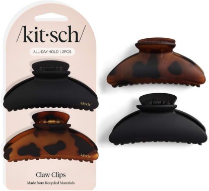 Picture of Kitsch Medium Hair Clips for Women - Black and Tort, 2pcs | Strong Hold Claw Clips – Great for Updo, Half Up Hairstyle – Daily Hair Accessories