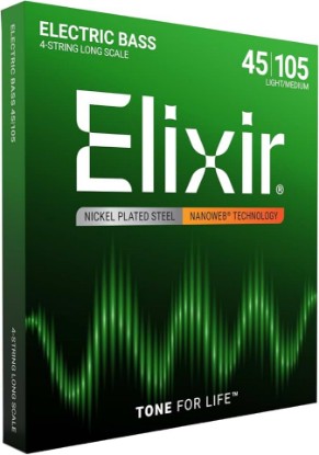 Picture of Elixir Strings, Electric Bass Guitar Strings, Nickel Plated Steel with NANOWEB Technology, Longest-Lasting Warm Tone with Comfortable Feel, 4-String Set, Long Scale, Light/Medium 45-105