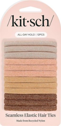 Picture of Kitsch Elastic Hair Ties No Damage | Stretchable Hair Bands - Neutral 12pcs | Strong All-Day Hold Hair, Rubber Bands For Hair, Ponytail Holders | Hair Accessories for Everyday Use