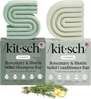 Picture of Kitsch Rosemary & Biotin Shampoo and Conditioner Set for Hair Growth | Strengthening, Thickening Hair Care – Volumizing Shampoo and Conditioner Bar – Paraben, Sulfate & Silicone Free – 2 pack [Amazon-developed Certification] Compact by Design