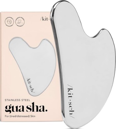 Picture of Kitsch Stainless Steel Guasha Tool for Face - Silver | Stainless Steel Gua Sha Facial Tools | Face Sculpting Tool and Double Chin Reducer, Neck & Lymphatic Drainage Massager